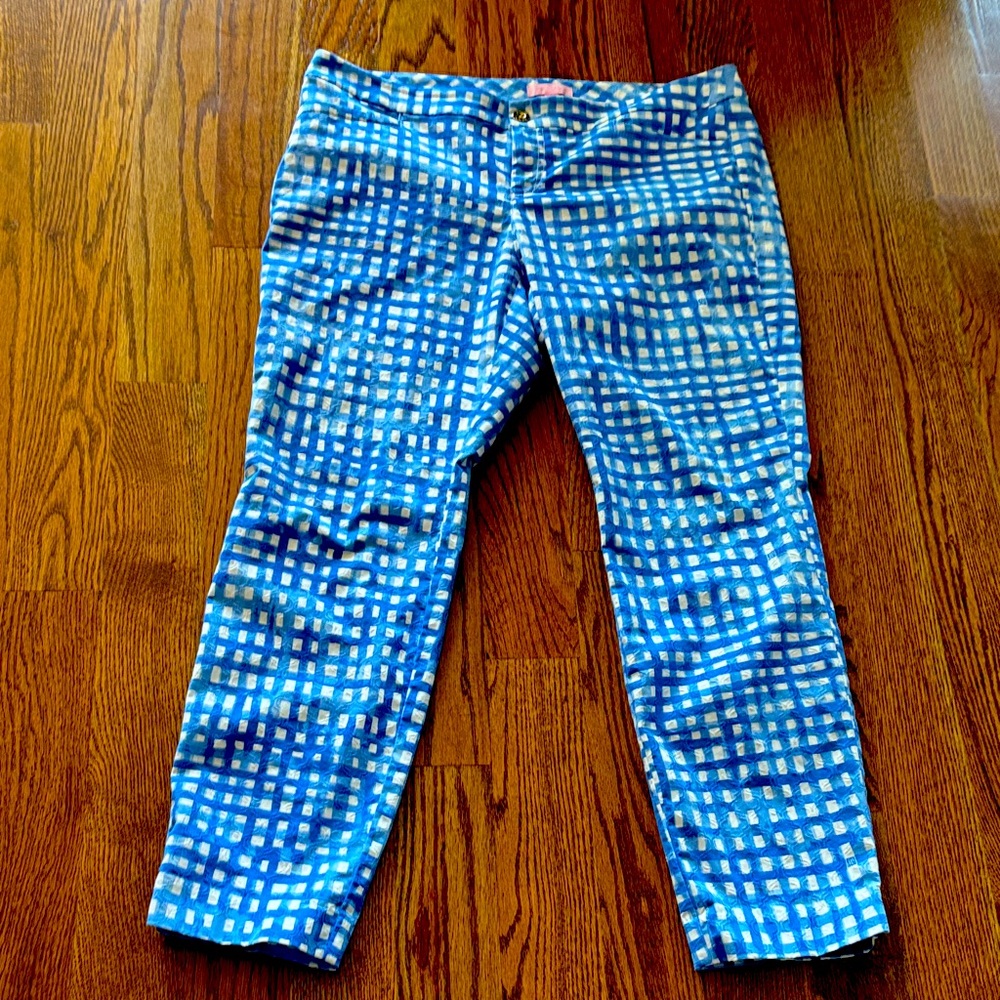 Lilly Pulitzer Blue & White Cropped Checked Pants